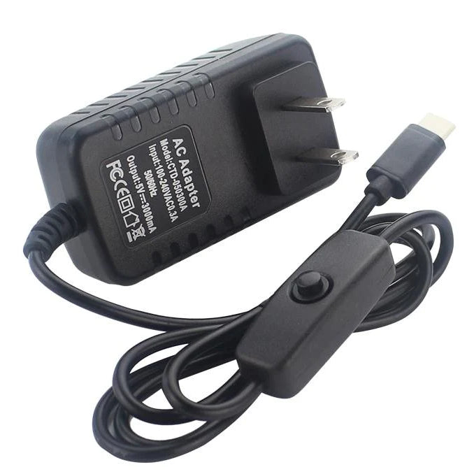 USB C Power Supply for Raspberry Pi 5 with inline power switch