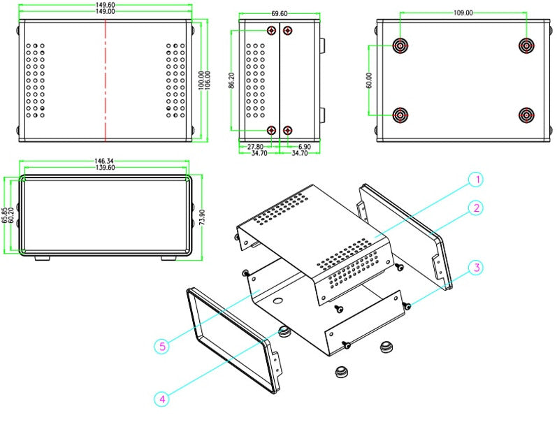 Metal Instrument Case - 150 x 100 x 70mm - Various Colors