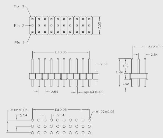 Break-away 40x3 Male Header Pins - 10 Pack from PMD Way with free delivery worldwide