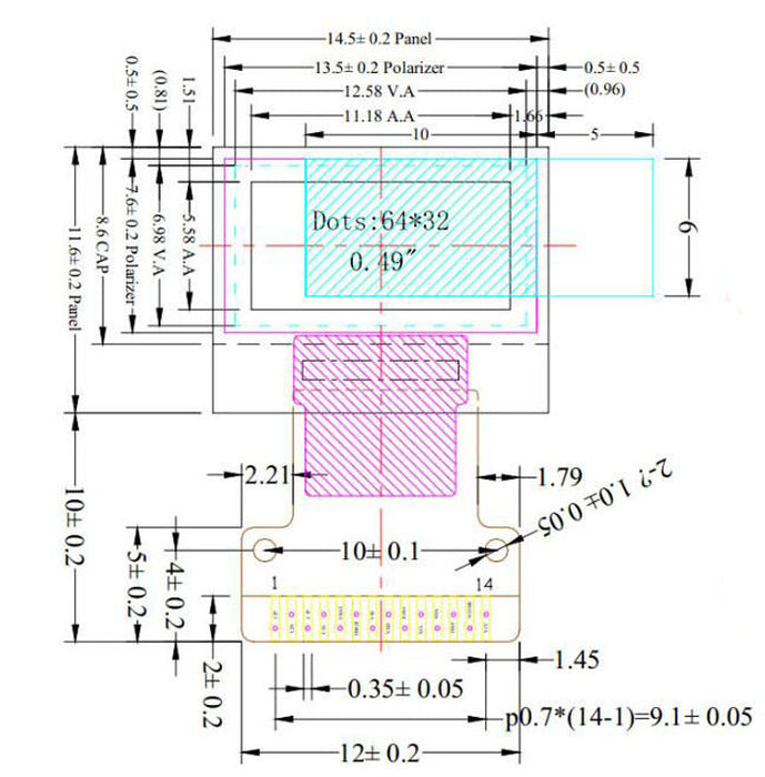 Bare 0.49" 64 x 32 White Graphic OLED - I2C from PMD Way with free delivery worldwide