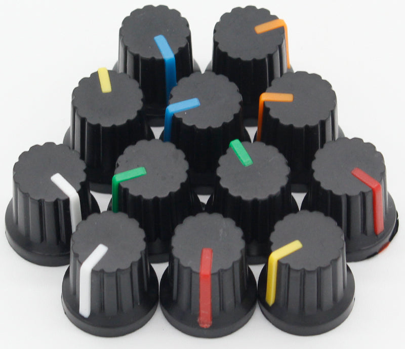 Black Plastic Potentiometer Knobs - 12 Pack from PMD Way with free delivery worldwide