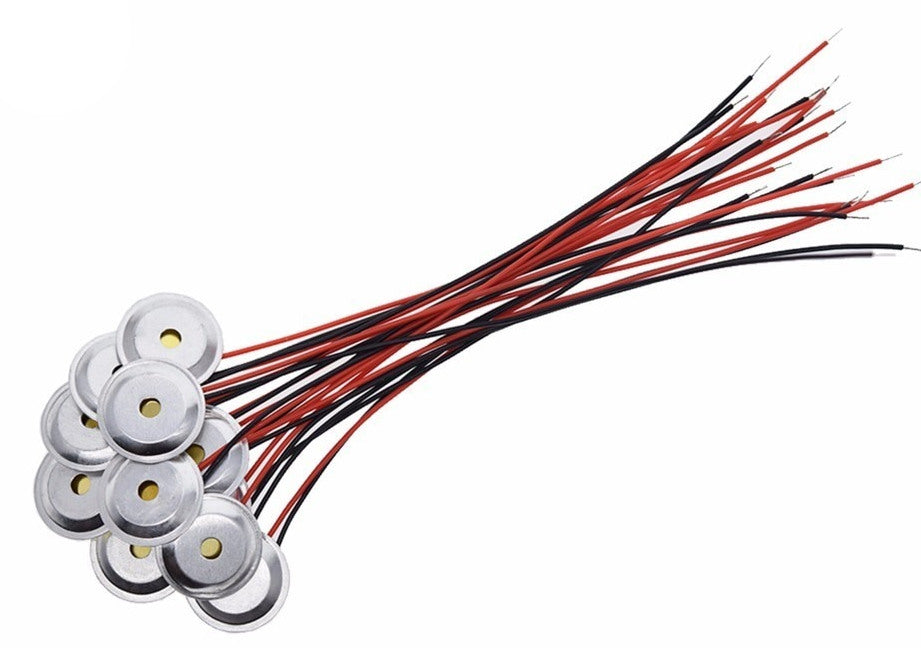 Prewired 15mm Piezo Ceramic Wafer Plate Piezo Buzzers in packs of ten from PMD Way with free delivery worldwide