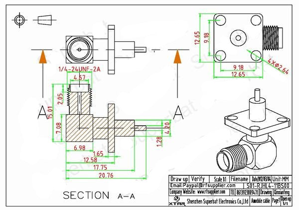 Panel Mount Right Angle SMA Socket from PMD Way with free delivery worldwide