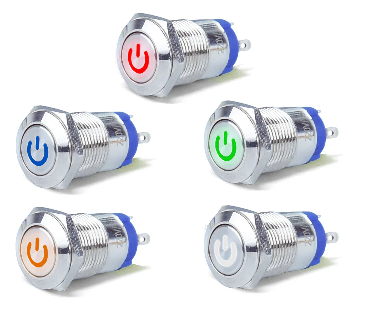 12mm Power Symbol Illuminated Metal Push Buttons from PMD Way with free delivery