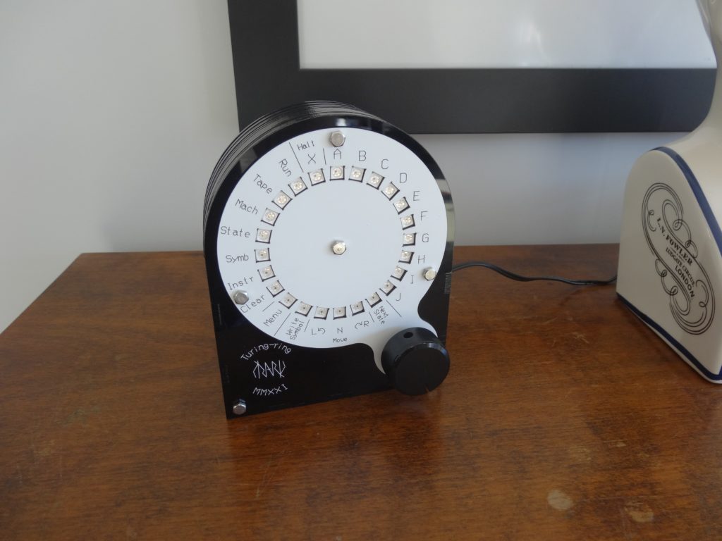 Turing-ring is a DIY Turing machine consisting of an Arduino and an RGB LED ring