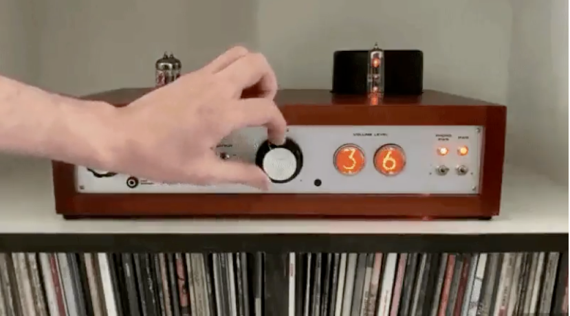 This Vacuum Tube Preamplifier Features a Nixie Tube Display and Motorized Volume Knob