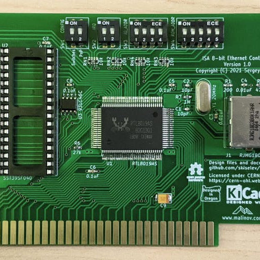 Sergey Kiselev's Open-Hardware 8-Bit ISA NIC Gets Your IBM PC, XT, or Other Vintage System Online