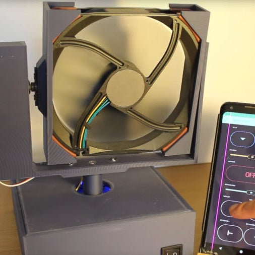 Red's Highly-Adjustable 3D-Printed Smart Desktop Fan Links an ESP32 to a Smartphone App via Blynk