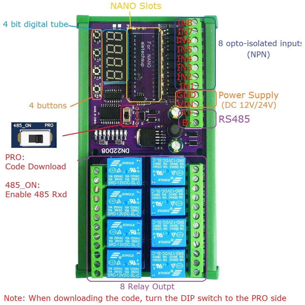 Arduino With Rst85 8 Channel Relay and RS485 Board for Arduino Nano-compatible — PMD Way