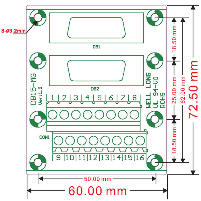 Convenient DB15 Male and Female Breakout Board from PMD Way with free delivery