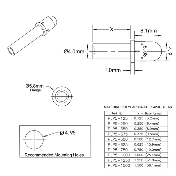 5mm LED Light Pipes - Various Lengths - 50 Pack from PMD Way with free delivery