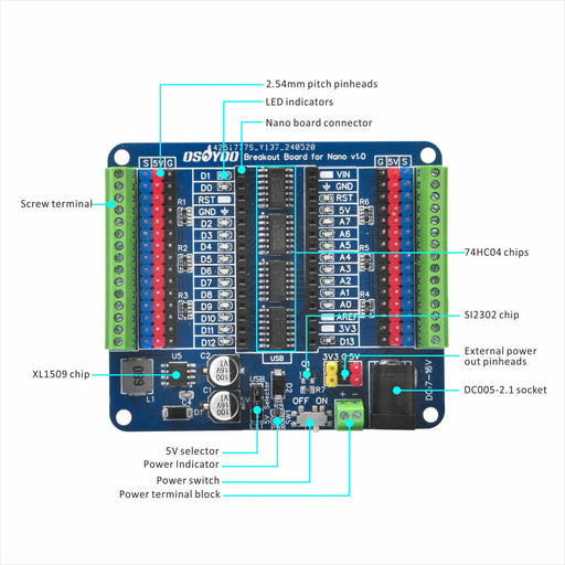 Expansion Shield for Arduino Nano-compatibles with Status LEDs from PMD Way with free delivery
