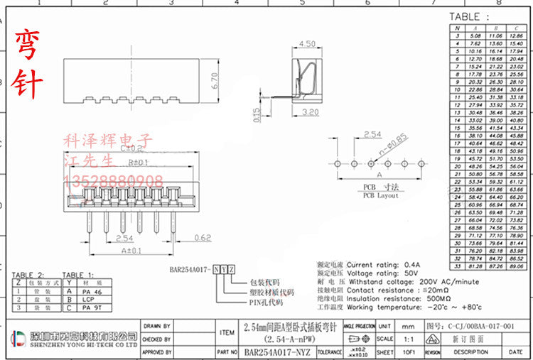 Through hole PCB mount 2.54mm FPC FFC Connectors from PMD Way with free delivery