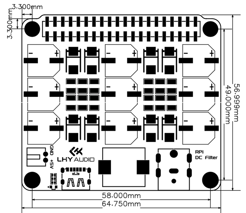 Raspberry Pi 4/5 DC Power Filter Noise Reduction HAT from PMD Way with free delivery
