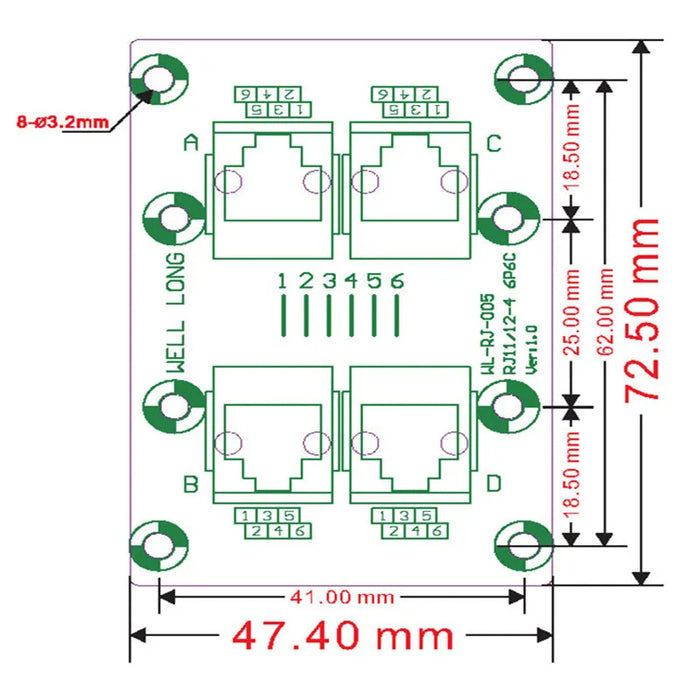 Useful RJ11 RJ12 6P6C 4-Way Buss Breakout Board from PMD Way with free delivery
