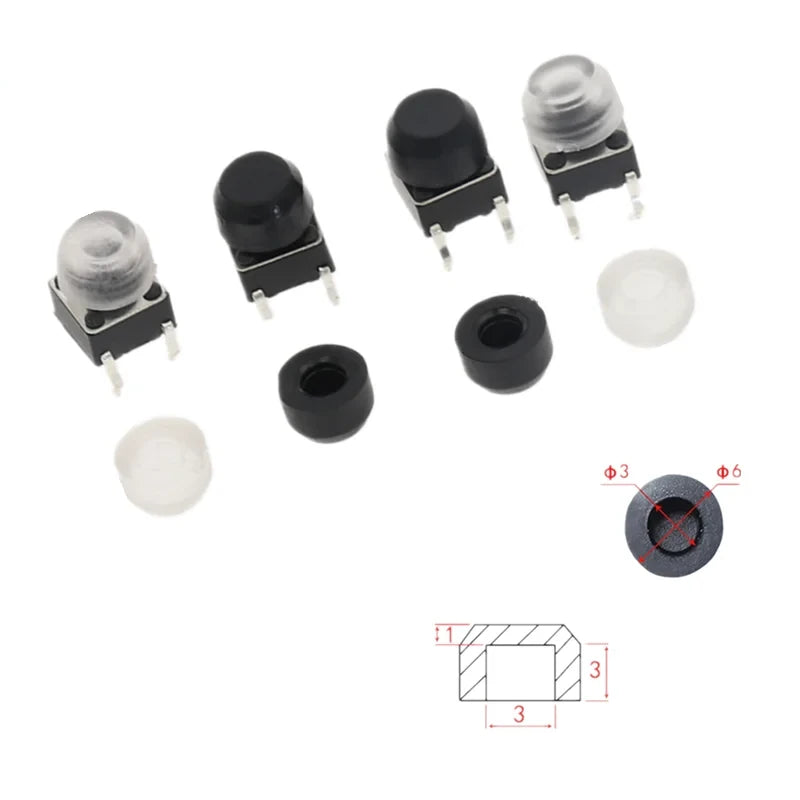 Transparent Caps for 6x6mm Tactile Switches in packs of 50 from PMD Way with free delivery