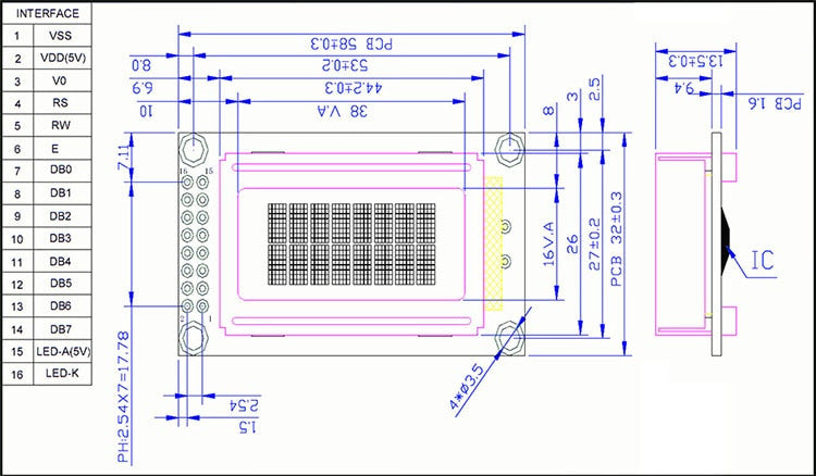 0802 Character LCD Modules with I2C Interface