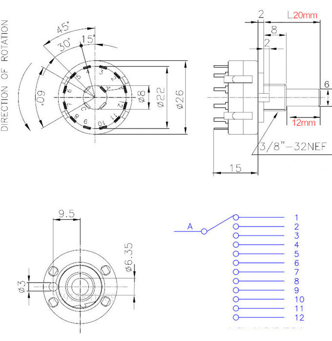 1 Pole 12 Position Rotary Switches in packs of two from PMD Way with free delivery worldwide