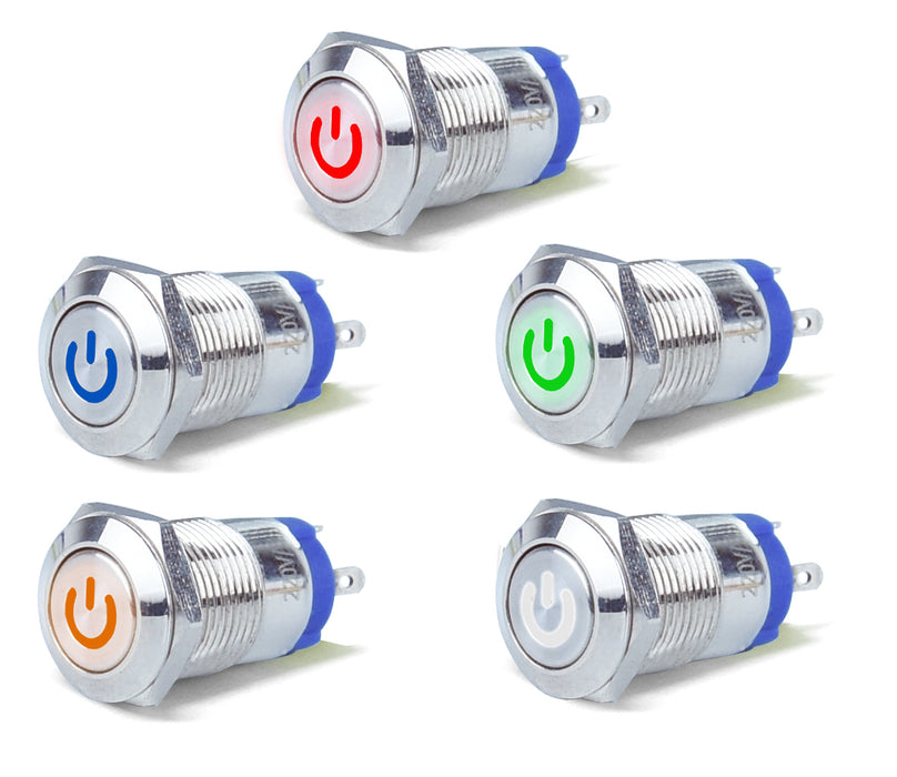 12mm Power Symbol Illuminated Metal Push Buttons from PMD Way with free delivery worldwide