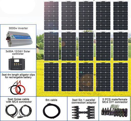 Add off-grid mains AC power to your cabin, RV, boat, site or home with this 1500W Solar Power Off Grid Mains Power Kit from PMD Way with free delivery worldwide