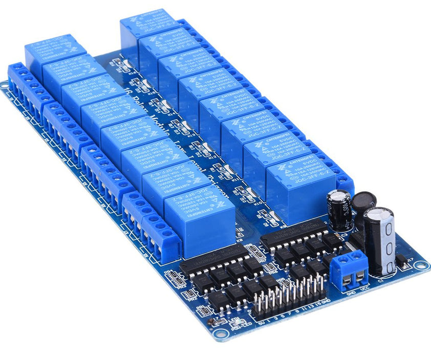 Sixteen Channel Optoisolated 5V or 12V Relay Module with Power Supply from PMD Way with free delivery worldwide