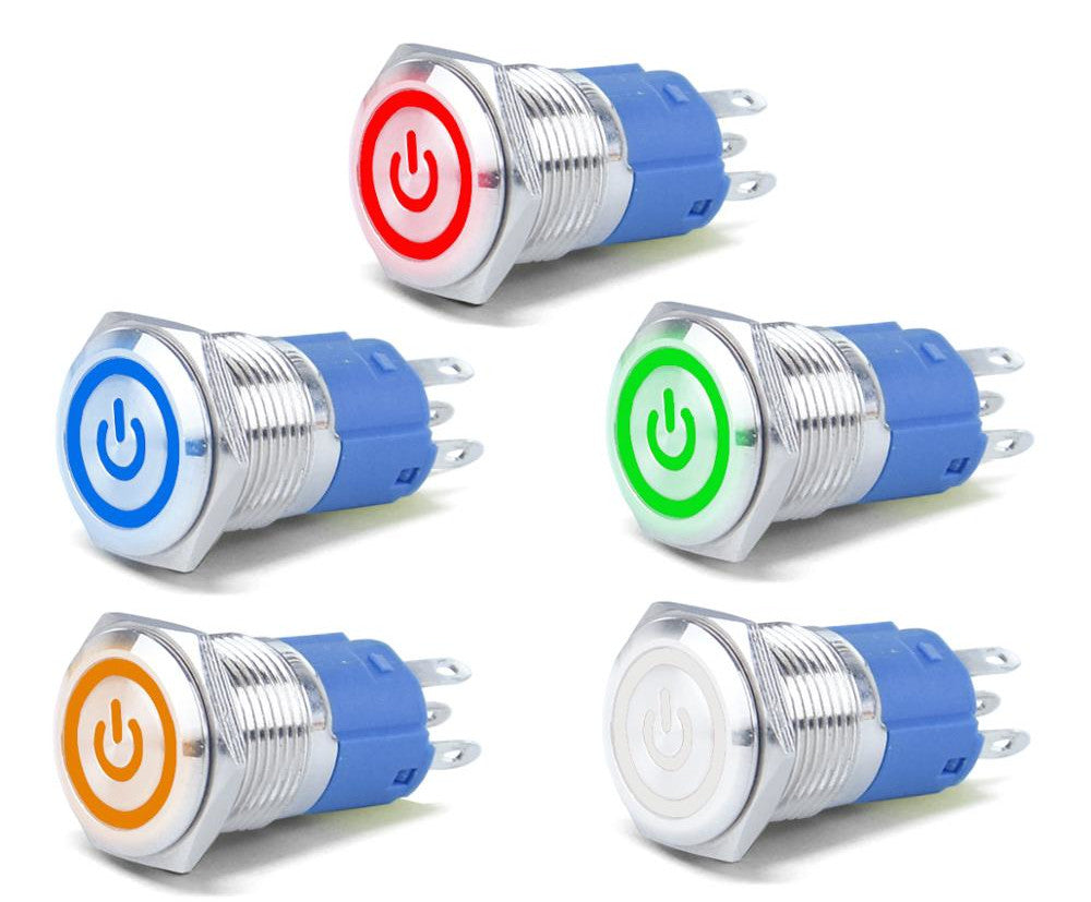 16mm Power Symbol Illuminated Metal Push Buttons from PMD Way with free delivery worldwide
