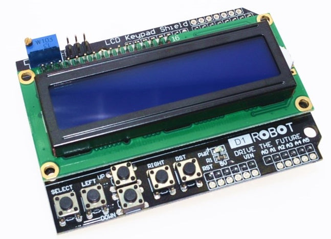 Great value 16x2 Character LCD Shield for Arduino - White on Blue from PMD Way - with free delivery, worldwide