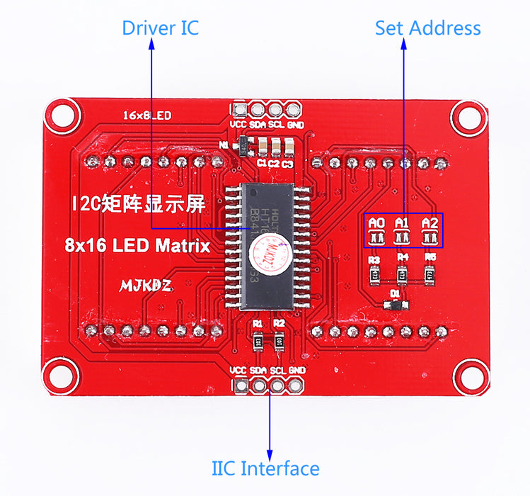 HT16K33 16x8 Red LED Matrix Module — PMD Way