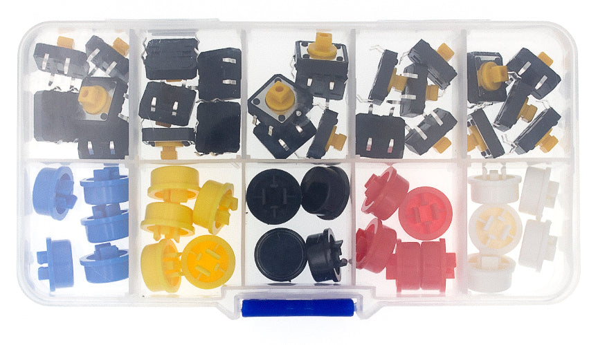 Assorted 12mm Tactile Buttons with Color Caps - 25 Pack from PMD Way with free delivery worldwide