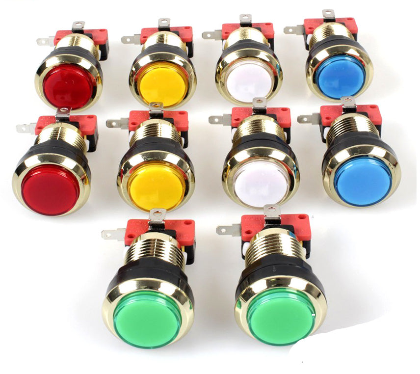30mm Gold Plated Illuminated LED Buttons in packs of ten from PMD Way with free delivery worldwide