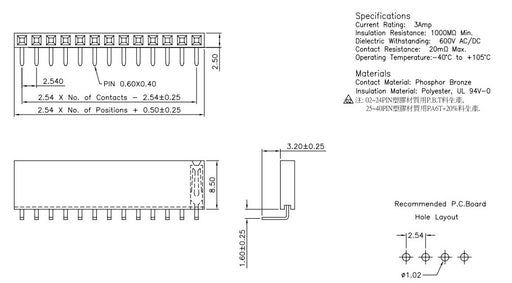 40x1 Pin Female Right Angle Header Strip - 100 Pack from PMD Way with free delivery worldwide