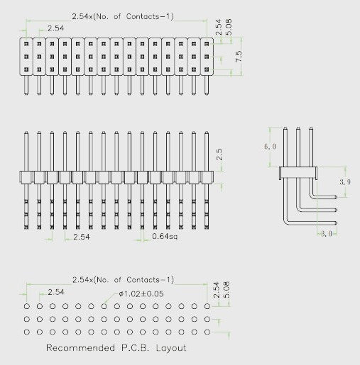 Break-away 40x3 Right Angle Male Header Pins - 10 Pack from PMD Way with free delivery worldwide