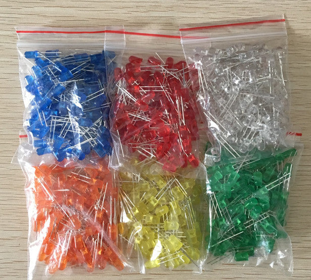 Assorted Diffused 5mm LED Pack - 600 Pieces with red, orange, white, yellow, blue and green from PMD Way with free delivery worldwide
