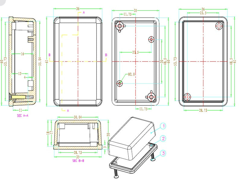 Plastic Electronics Project Box - 61 x 36 x 20mm - Various Colors from PMD Way with free delivery worldwide