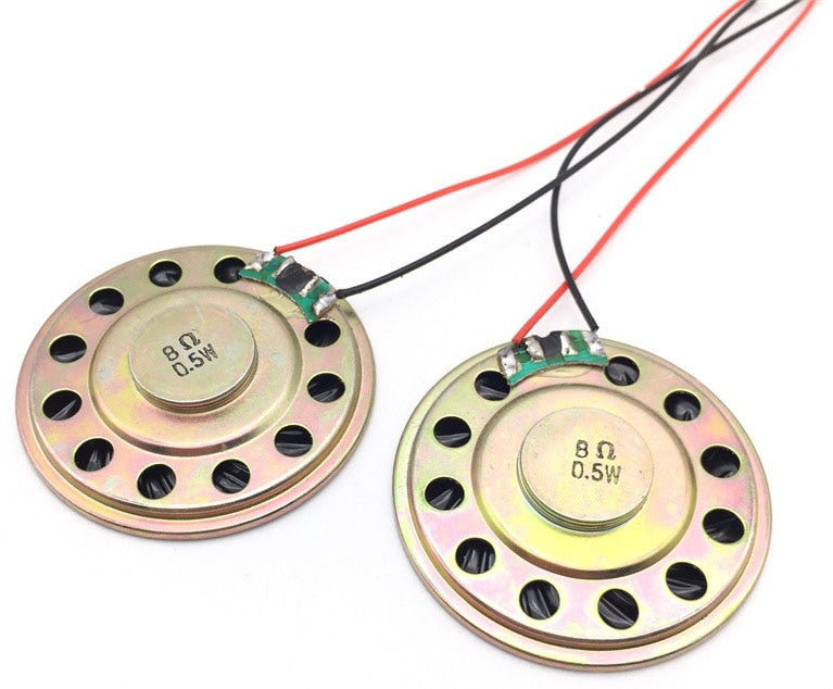 Prewired 8 Ohm 0.5 Watt 50mm Speakers in packs of two from PMD Way with free delivery worldwide