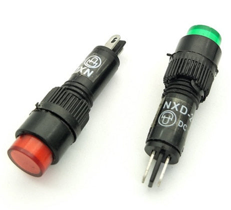 Useful 8mm Panel Mount Red or Green Neon Indicator Pilot Signal Lamps in packs of ten from PMD Way with free delivery worldwide