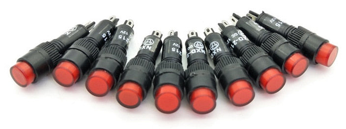 Useful 8mm Panel Mount Red or Green Neon Indicator Pilot Signal Lamps in packs of ten from PMD Way with free delivery worldwide