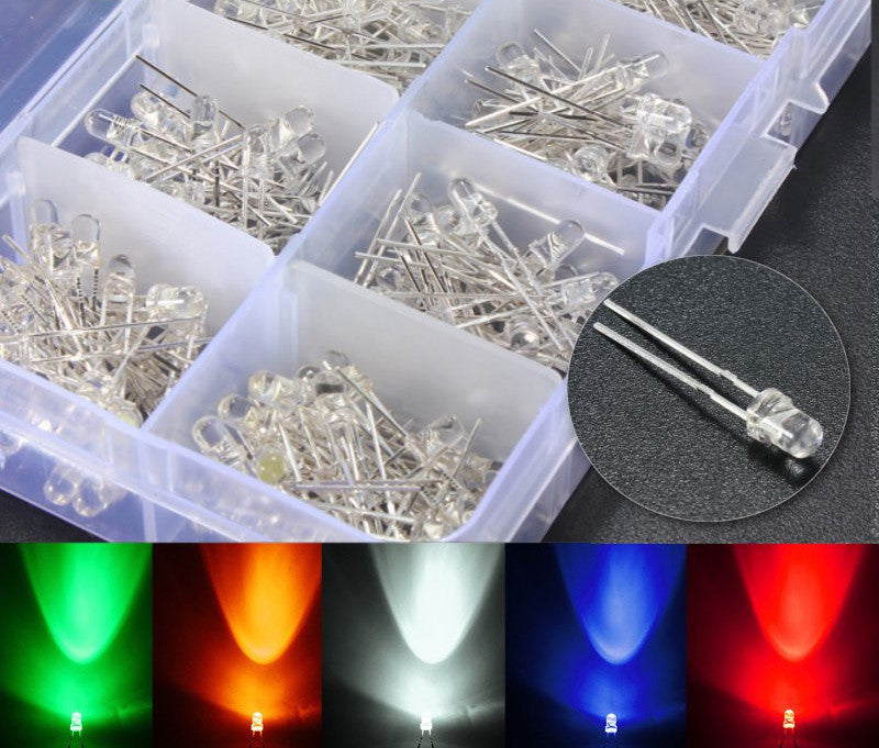 Assorted 3mm Clear LED Kit - 300 Pack - Red Green Yellow Blue White from PMD Way with free delivery worldwide