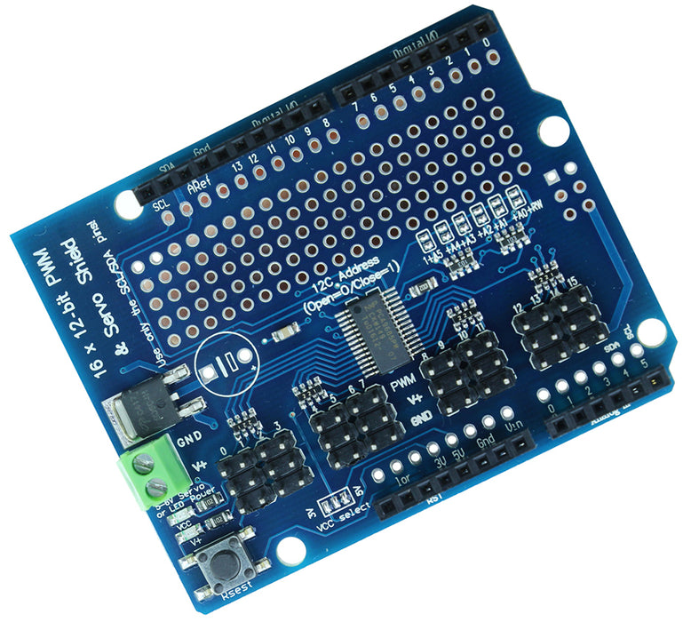 Easily control sixteen servos or LEDs with the PCA9685 16 Channel 12-bit PWM Servo Shield for Arduino from PMD Way with free delivery, worldwide