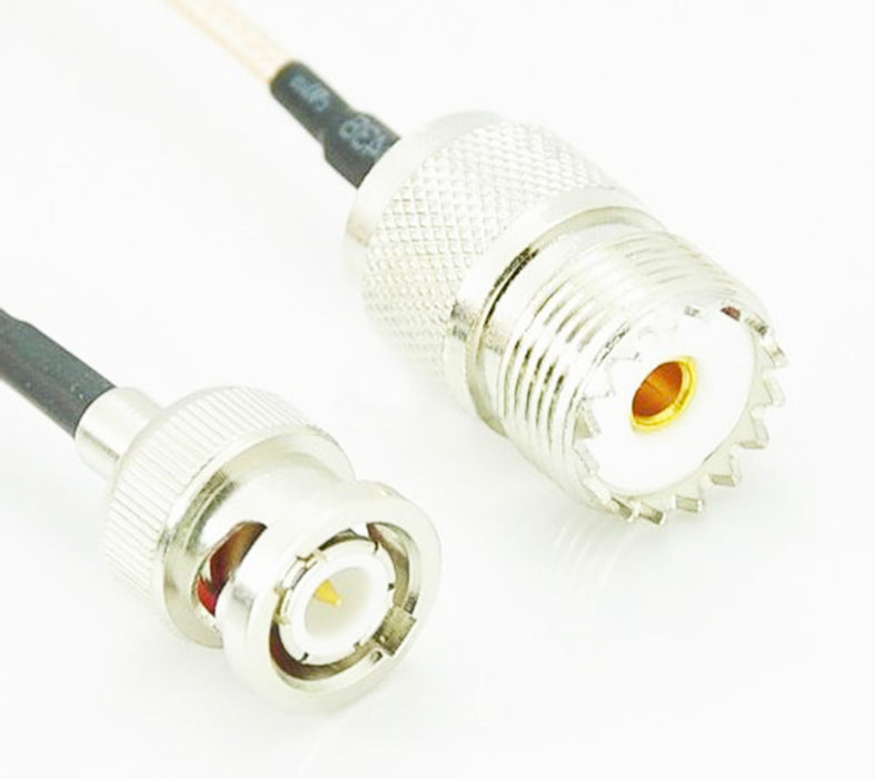 Quality PL259 SO239 UHF Female to BNC Male Straight Crimp Plug Cables with your choice of coax from PMD Way with free delivery worldwide
