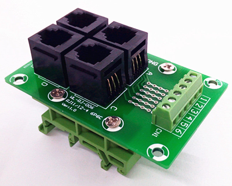 RJ11 RJ12 6P6C 4-Way Buss Terminal Block DIN Rail Breakout Board — PMD Way