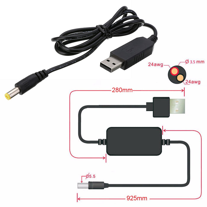 Useful USB to 2.1mm DC Booster Cables that offer 9V or 12V from USB from PMD Way with free delivery worldwide.