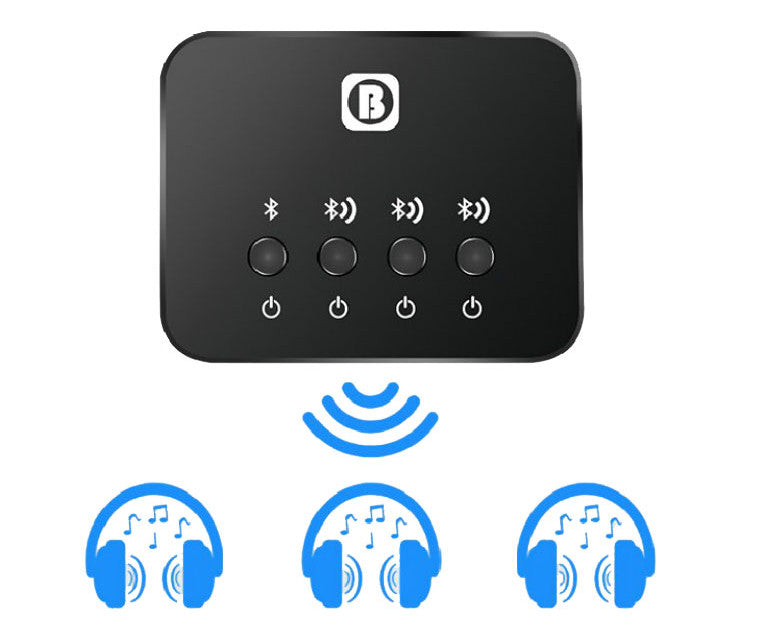 Transmit audio from one source to three Bluetooth devices using the Wireless Triple Bluetooth Audio Transmitter from PMD Way with free delivery worldwide