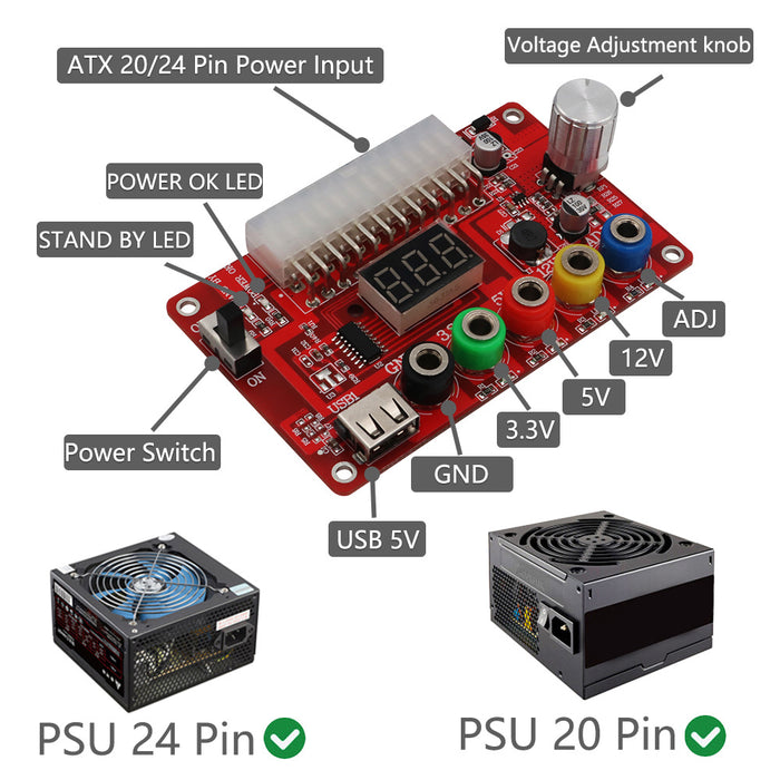 ATX Power Supply Breakout Board with digtital voltmeter from PMD Way with free delivery worldwide