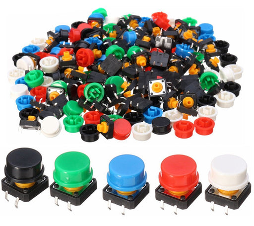 Assorted Tactile Buttons with Color Caps in packs of 100 from PMD Way with free delivery worldwide