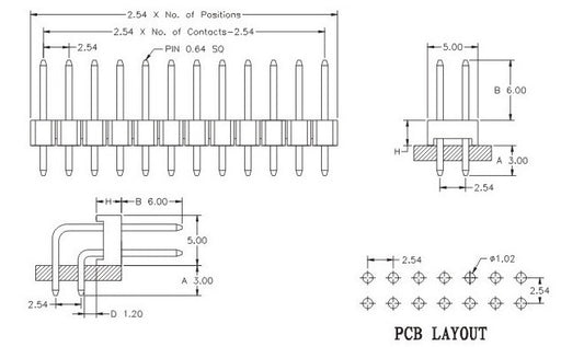 Break-away Dual Row Male Right Angle Header Pins - 100 Pack from PMD Way with free delivery worldwide
