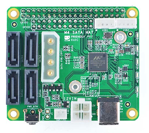 Add four SATA hard drives to your Raspberry Pi with the NanoPi M4 6Gbps SATA x 4 HAT from PMD Way with free delivery worldwide