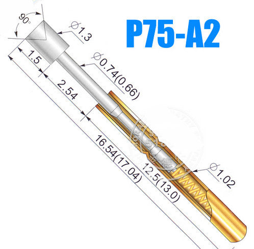 P75-A2 16.54 x 1.3mm Pogo Pins - 100 Pack from PMD Way with free delivery worldwide