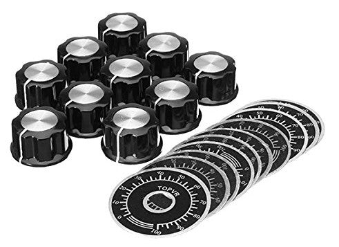 5pcs TOPVR 0-100 Potentiometer Knob Scale Dial - Black Oval - For WTH118 WX112