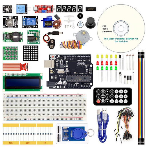 Anyone can learn about coding and electronics - without soldering - using the Powerful Beginners Starter Kit for Arduino from PMD Way, with free delivery worldwide